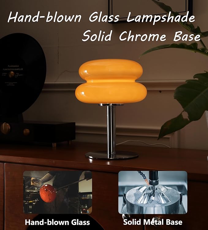 Mushroom Lamp for Bedroom,Mid Century Modern Lamp for Nightstand, Dimmable Retro Egg Tart Bedside Small Lamps,Home Mushroom Decor Aesthetic Cute Table Lamps for Living Room (Copper)