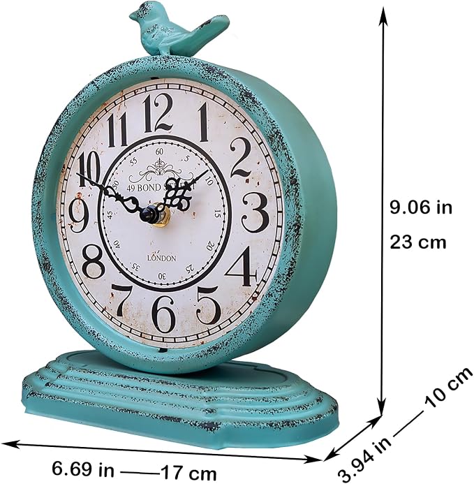 HZDHCLH Vintage Table Clock with Bird,Retro Mantel Clock Battery Operated,Metal Clock for Living Room Shelf Desk Table Fireplace Decor (Green)
