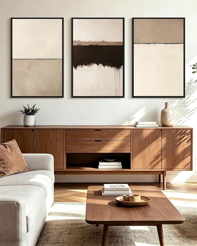 KUVIOKE Abstract Framed Wall Art Minimalist Beige Gray Pastel Watercolor Wall Decor Modern Illustration Neutral Art Painting Home Decor 24x36in (Black Framed)