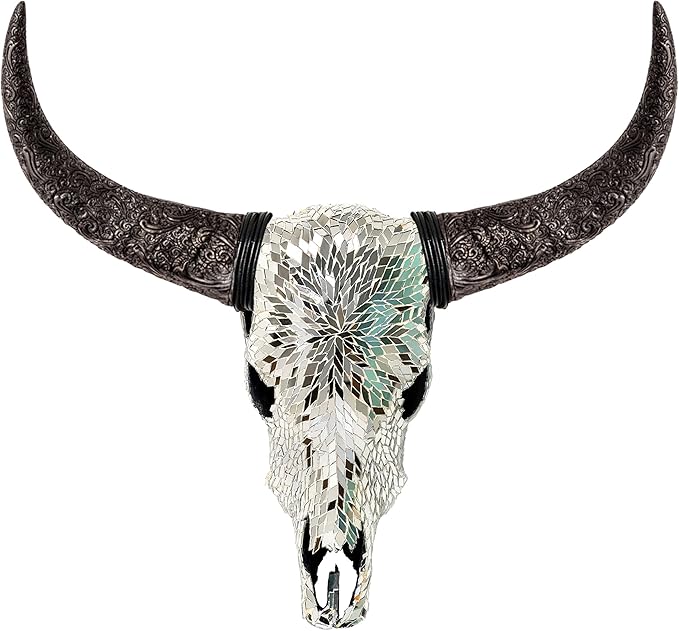 Skull Bliss - Hand-Crafted Real Authentic Taxidermy Cow Skull/Bull Skull Wall Decor with Horns/Real Animal Cow Skull Wall Decor (Hand-Carved Horns)