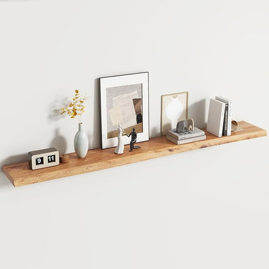 Reclaimed Elm Wood Floating Shelf for Wall, Live Edge 72" W x 9.2" D x 1.4" H, 1 Pack Large Invisible Wall Mounted Shelf for Living Room Bedroom Kitchen Bathroom Decor, Natural Finish