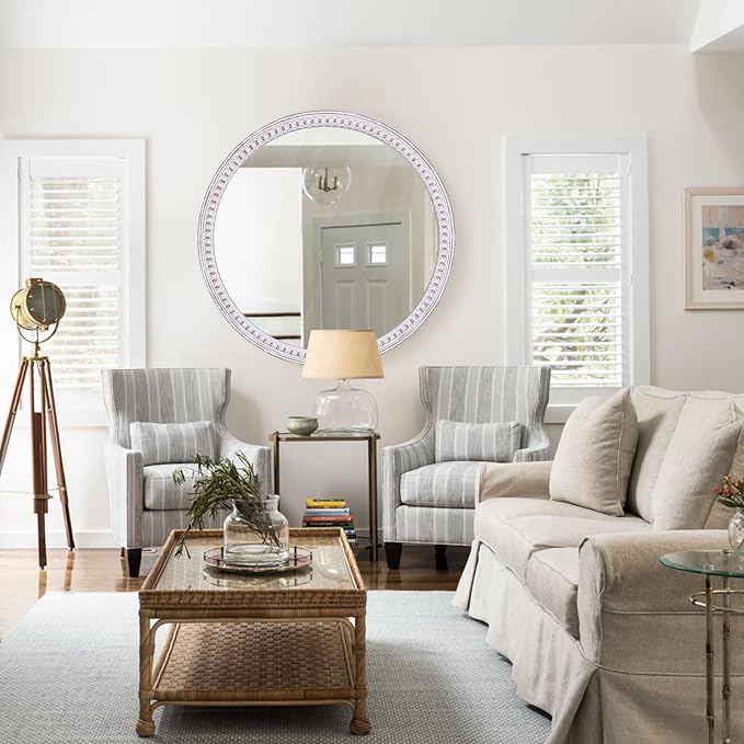 30 Inch Round Wood Mirror for Wall Decor | Decorative Circle Mirrors for Bathroom, Entryway, Bedroom, Living Room