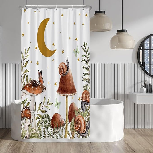 Baocicco Mushroom Shower Curtain Cute Retro Mushrooms Butterfly Snails Botanical Moon Stars Shower Curtains Decorative for Bathroom Waterproof Fabric Shower Curtain with Hooks 36x72 Inches