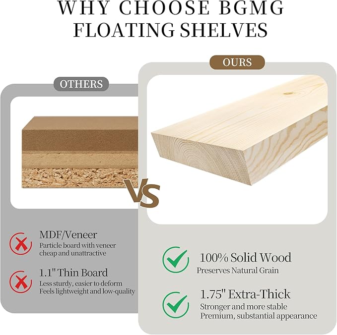 BGMG Wood Floating Shelves for Wall 54 inch Set of 2,Black Floating Shelves,Solid Wood Wall Mount Shelves for Bathroom Living Room Bedroom Kitchen Farmhouse -54x 6.7 x1.75 inch