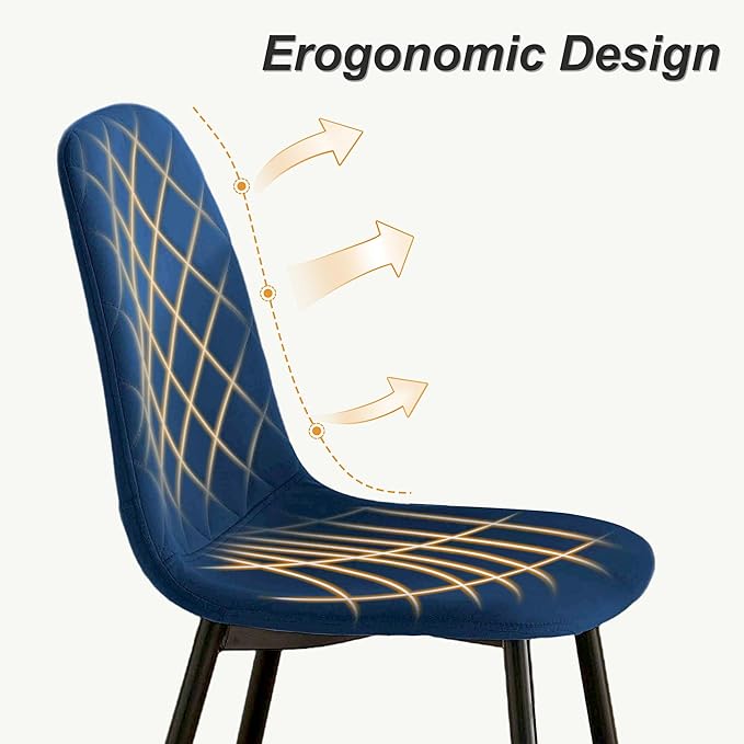 Navy Blue Velvet Dining Chairs Set of 2 - Upholstered Kitchen & Dining Room Chairs with Metal Legs, Mid-Century Modern Accent Chair for Living Room Kitchen Bedroom