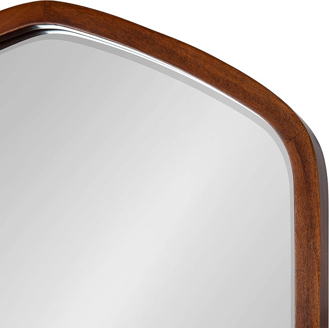 Kate and Laurel McLean Modern Wood Framed Oblong Hexagon Wall Mirror, 26 x 30, Walnut Brown, Decorative Geometric Mirror for Wall