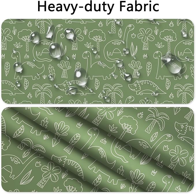 No Hook Shower Curtain with Snap in Liner for Kids Bathroom – Green Dinosaur Print Fabric Shower Curtain, Cartoon Funny Bath Decor with See Through Top Window for Boys and Girls, 71x74 Inch
