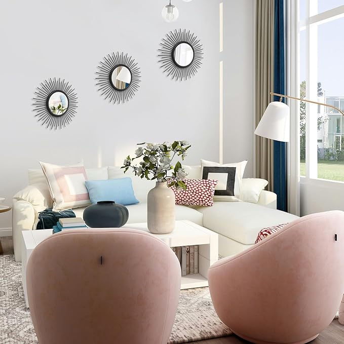 Cityelf 3 Set Sunburst Mirrors for Wall Decorative Metal Mirrors Small Mirror Sets Decor Hanging Mirror Wall Sculpture for Bedroom Living Room Entryway