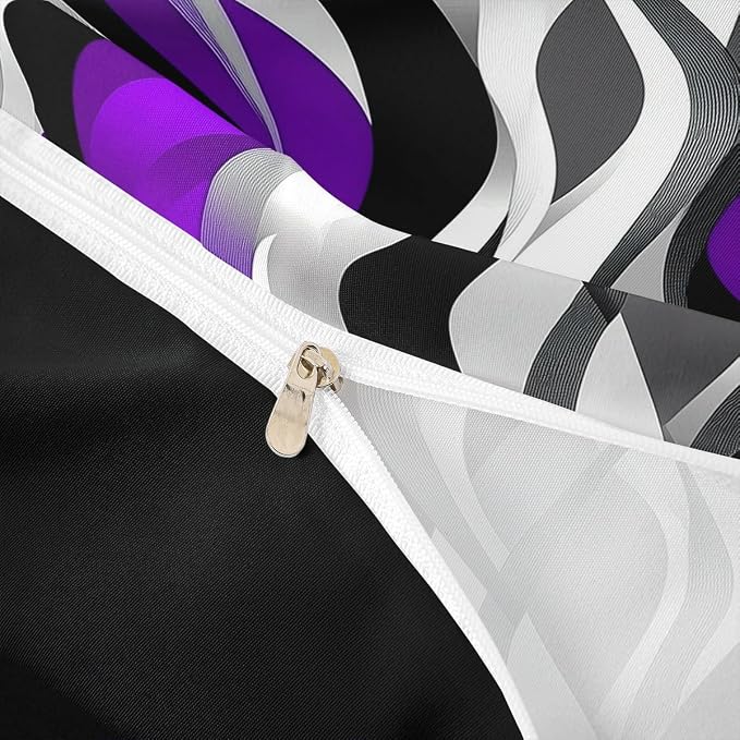 Purple Black Stripes Duvet Cover Set Twin Size,Minimalist Geometric Striped Waves Bedding Set,Boys Girls Room Decor,Modern Abstract Simple Comforter Cover,Chic Quilt Cover,1 Pillowcase(No Filler)