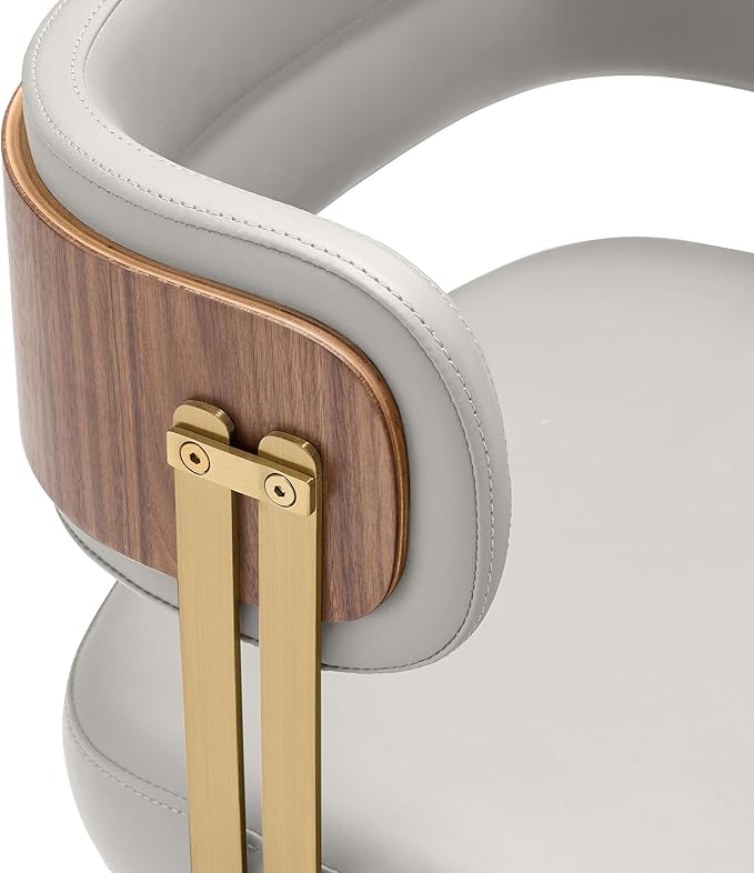 Modern Upholstered Leather Dining Chairs with High-Resilience Foam Cushion, Walnut Wood Veneer&Gold Metal Legs, 22Lx20.5Wx28.3H Inches, Anti-Slip Kitchen Chairs for Dining Room,Cream