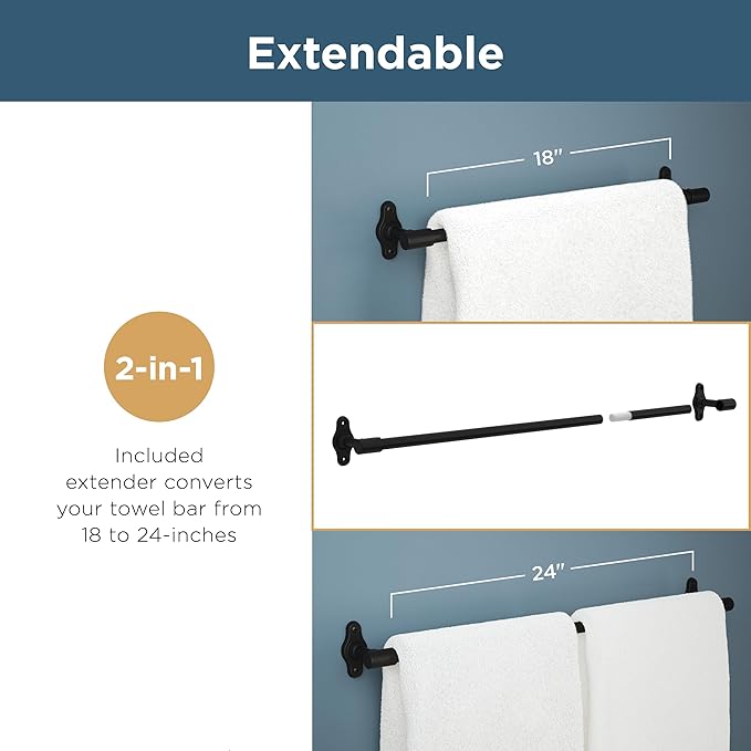 Franklin Brass Gainesville (1-Pack) 18'' Towel Rack w/ 6" Extender for Bathroom Satin Nickel Towel Bar for Bathroom Wall Mounted Towel Holder Rod GNV26-SN