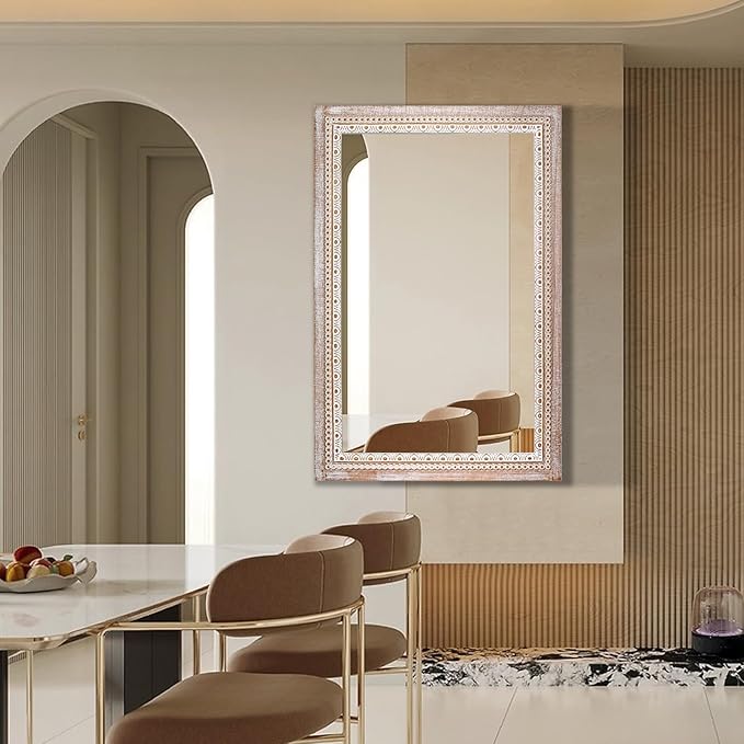 Reflinto 24x36 Inch Rustic Farmhouse Wood Framed Bathroom Vanity Mirror, Rectangular Wall Mirrors for Over Sink, Entryway, Living Room or Foyer, Horizontal or Vertical