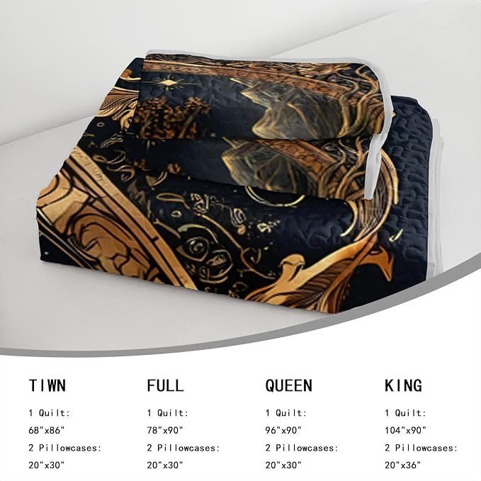 AILONEN Bohemian Tree of Life Queen Quilted Comforter Set 3 Piece, Dark Blue Celestial Bedspread Coverlet with 2 Pillowcases, Spiritual Night Sky Bedding for Master Bedroom