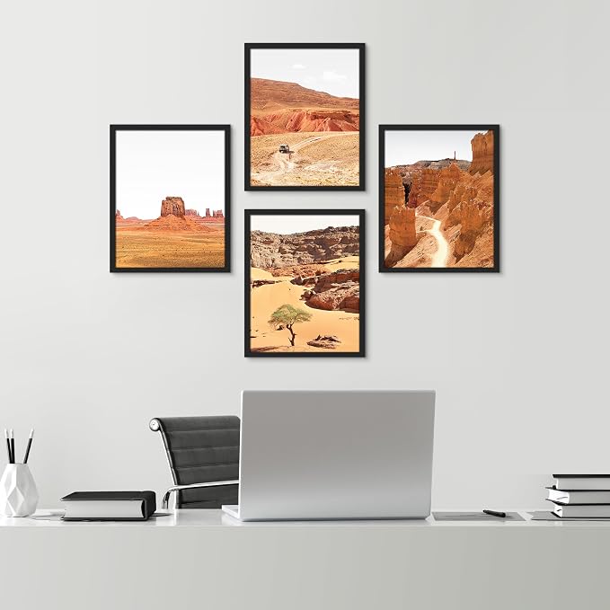 SIGNWIN Framed Arizona Texas Mountain Valley Wall Art, Set of 4 Landscape Wall Decor Prints, Nature Wilderness Wall D¨¦cor for Living Room, Bedroom Black - 12"x16" Black