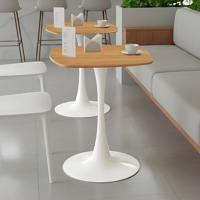 Small Square Dining Table,24" Tulip Table with Metal Pedestal,15-Minute Quick Assembly,Mid Century Modern Leisure Table for Kitchen Small Places Cafe (Faux Oak)