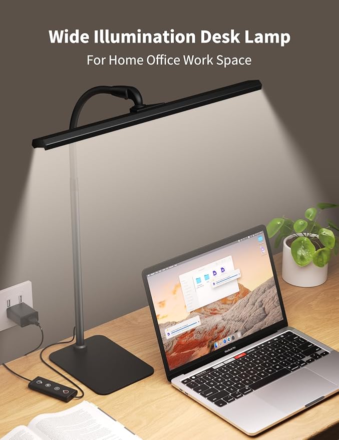 Kary LED Desk Lamps for Home Office, Tall Desk Light with Base, Flexible Gooseneck Adjustable 5-Level Dimmable Brightness & Color, Height Architect Lamp for Working, Reading, Crafting, Study