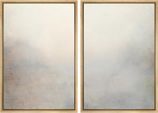 MUDECOR Framed Canvas Print Wall Art Soft Gradient Abstract Misty Landscape Illustrations Modern Art Decorative Bohemian Colorful Chic for Living Room, Bedroom, Office - 16"x24"x2 Natural