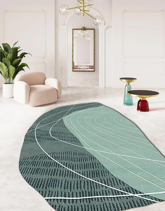 Sage Green Modern Abstract Geometric Stripes Irregular Rug for Living Room Bedroom Home Office Faux Wool Pet Friendly Carpet 7x12 Boho Chic Playroom Nursery Indoor Washable Durable Runner Mats