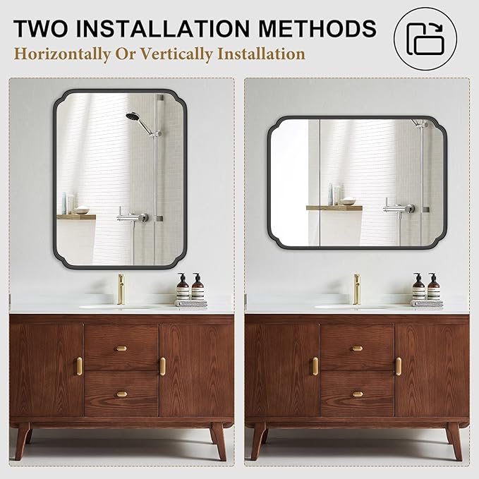 White 30"x48" Bathroom Mirror for Wall, Large Bathroom Vanity Mirror, Rounded Rectangle Mirror in Wooden Frame Hangs Horizontal Or Vertical