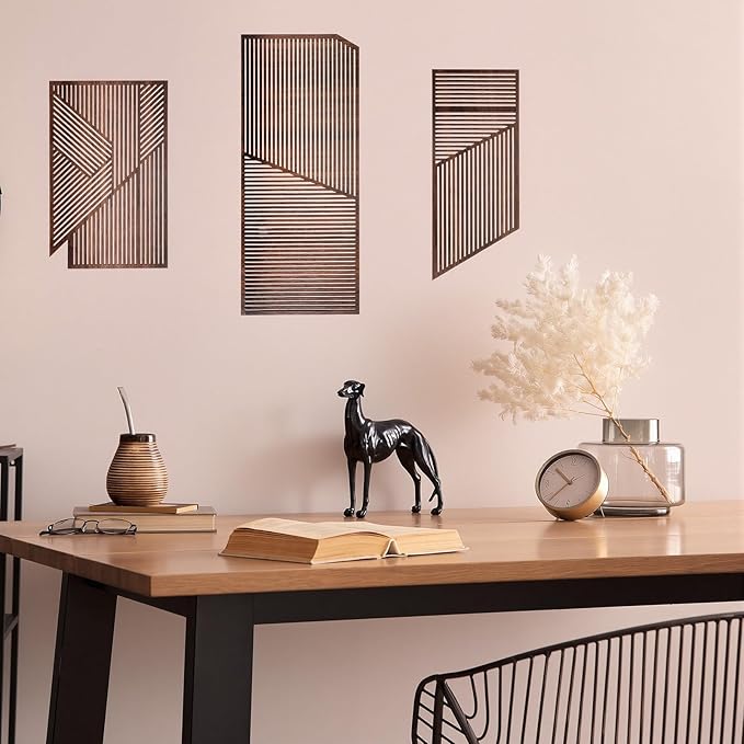 Yerliker 3 Pcs Mid Century Modern Wood Wall Art Decorations 3D Geometric Abstract Wall Sculpture for Living Room Bedroom Office Minimalist Aesthetic(Medieval,15.75 x 15.75 x 1.97 Inch)