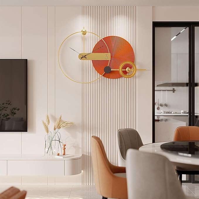 Decorative Large Wall Clock Gold Round Decoration Silent Modern Metal Large Wall Clock Decor for Living Room Office Bedroom Kitchen, 40"X25"