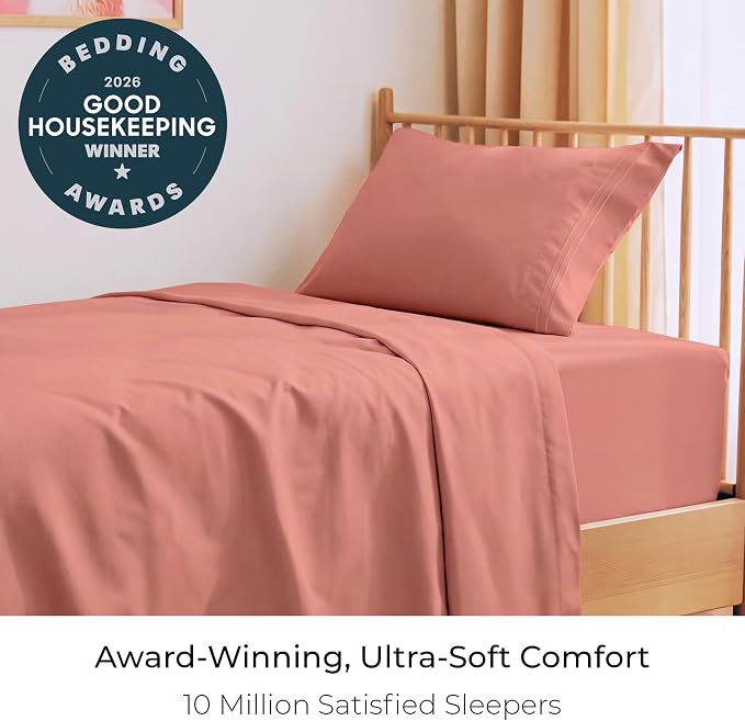 Mellanni Twin XL Sheets Set - 3 PC Iconic Collection Bedding - Hotel Luxury, Extra Soft, Cooling Bed Sheets - Wrinkle, Fade, Stain Resistant (Twin Extra Long, Coral)