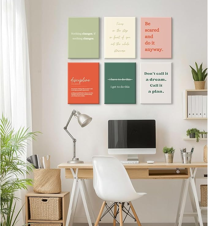 Office Wall Art Motivational Posters Inspirational Quote Canvas Wall Decor Office Positive Pictures Inspirational Classroom Art Motivational Work Prints for Gym Home 12x16 Inch Wrapped Canvas Set of 6
