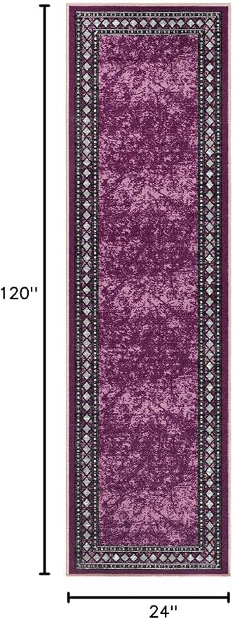 Antep Rugs Alfombras Modern Bordered 2x10 Non-Skid (Non-Slip) Low Profile Pile Rubber Backing Indoor Area Runner Rugs (Purple, 2' x 10')