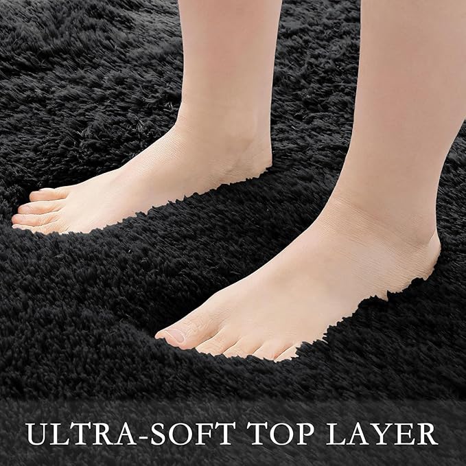 4x6 Area Rug for Living Room, Modern Black Super Shag Shaggy Soft Washable Fluffy Rugs Indoor Fuzzy Carpet for Bedroom Home Dorm Aesthetic Decor