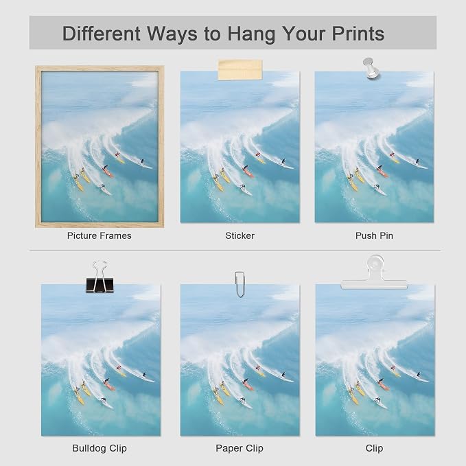 SIGNWIN Adhesive Canvas Poster Surfing Surfboard Aerial View Ocean Nautical Landscape Nature Wilderness Photography Modern Art Decorative Zen Relax/Calm Multicolor for Bedroom - 8"x10"x 4