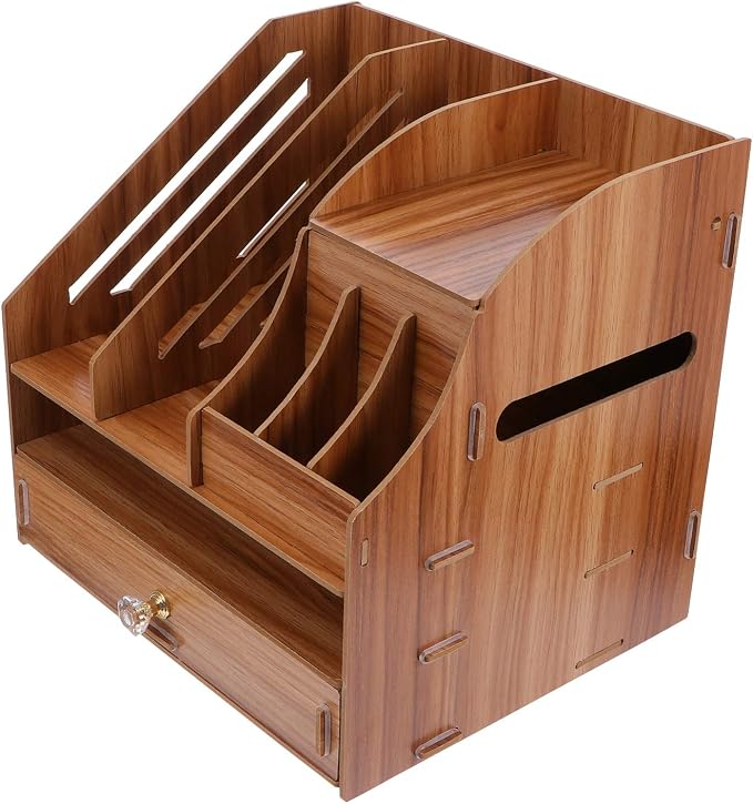 Hemoton Desk Organizer Wooden Tabletop Storage Organizer Desktop File Box Wood