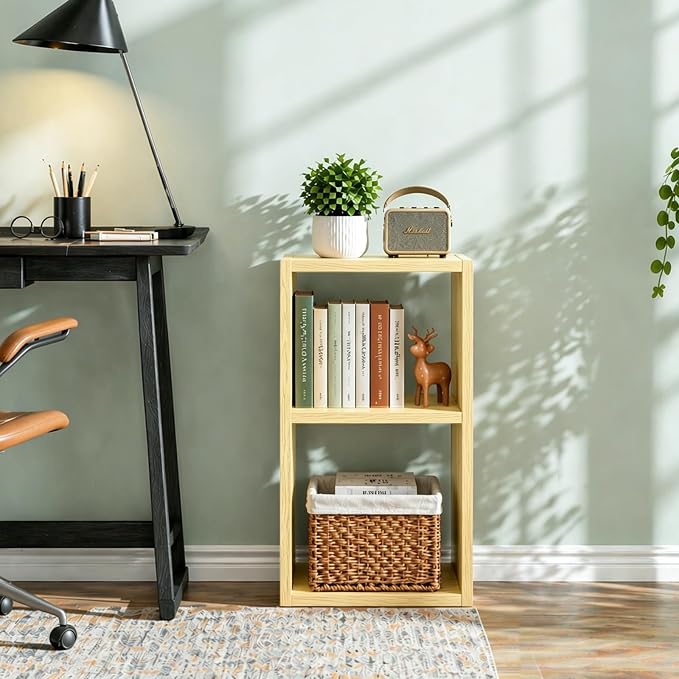 2 Cube Shelf with Anti-Tipping Kits + Reversible Open Back Bookcase, Multi Layer and Multi Grid Partition Layout (Oak 11in)