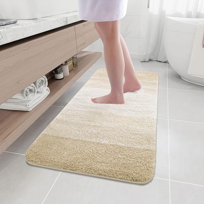 Arotive Microfiber Bathroom Rugs, Shaggy Soft and Absorbent Bath Rug, Non-Slip, Thick Plush Machine Washable Dry Bath Mats for Bathroom, Tub and Shower, 47x17, Light Beige, Rectangular