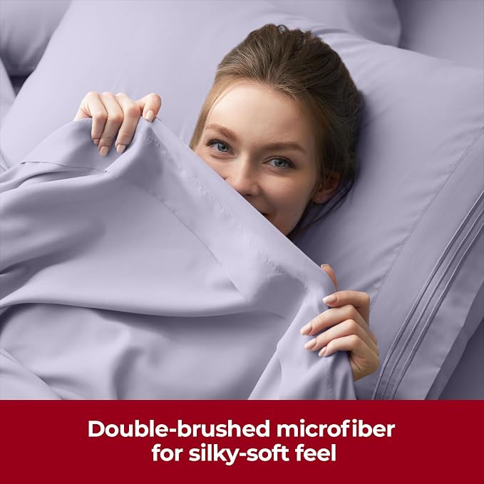 Mellanni Extra Deep Twin Sheets - 3 PC Iconic Collection Bedding - Hotel Luxury, Ultra Soft, Cooling Bed Sheets - Wrinkle, Fade, Stain Resistant (Twin, Lavender)