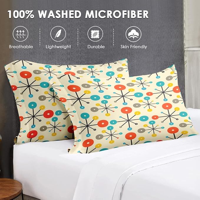 WeCozy 5 Pcs Twin Size Comforter Set with Pillowcase & Sham, Retro Mid Century Atomic Bedding for Kids and Adults, 50S Vintage Geometric Bed in a Bag with Flat Fitted Sheet