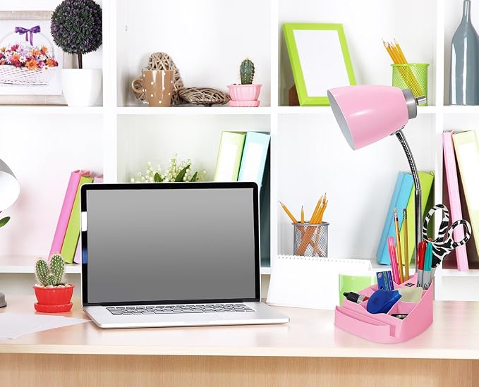 Limelights LD1056-PNK Desk Lamp Organizer with iPad Tablet Book Stand and USB Charging Port, Pink