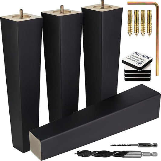 Airy Abode Premium Black Square Furniture Legs (Full Install Kit) - Pick Your Size and Color