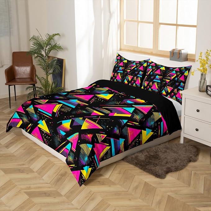 Memphis Style Duvet Cover King Abstract Colorful Dots Design Funky Bedding Set For Kids Child Girls Vintage Eighties Comforter Cover Memphis Fashion Bed Sets 80'S Style Retro 1980s Home Decor