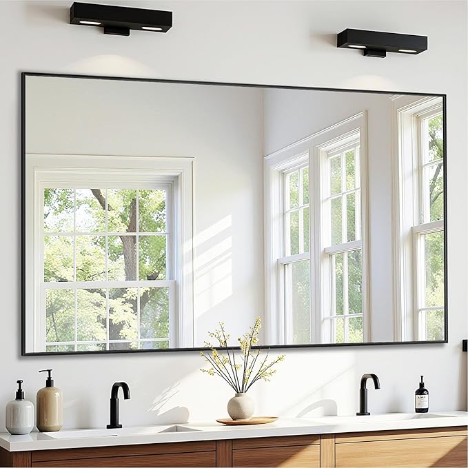 Bathroom Mirror 60" x 36", Large Rectangle Wall Mirror, Black Metal Frame Wall Mounted Mirrors for Bathroom, Vanity, Bedroom, Entryway Decor(Horizontal/Vertical)