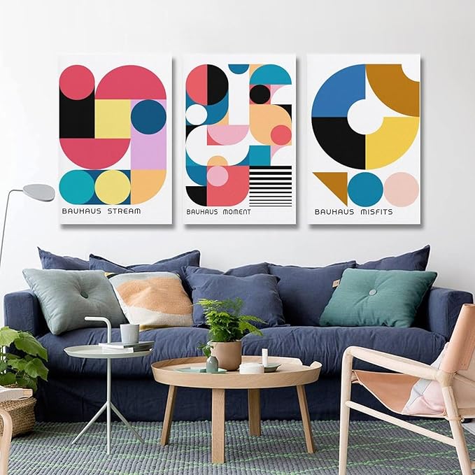 9W Bauhaus Poster Abstract Canvas Wall Art Set of 3 Modern Boho Decor For Bedroom Livingroom Frame-style 24x36inch(60x90cm)