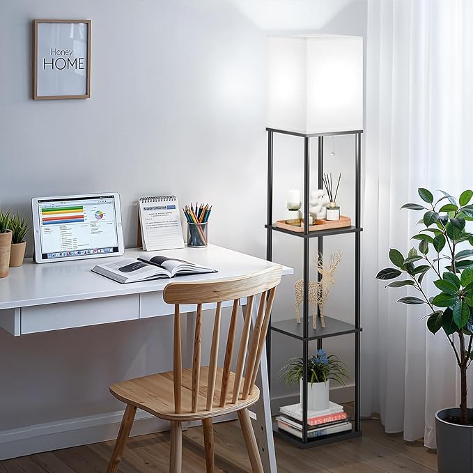 SHINE HAI Floor Lamps with Shelves for Living Room, 3-Tier Square Modern Standing Lamp with 3CCT Bulb, 11W 950LM Brightness, Tall Shelf Lamp for Bedroom, Office, Bookshelf & Display Organizer