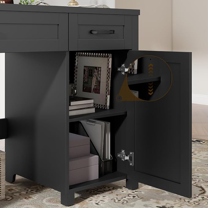 Vabches Farmhouse 47" Executive Desk, Computer Desk with Drawers and Storage Cabinet, Workstation for Home Office and Study.(Pure Black)