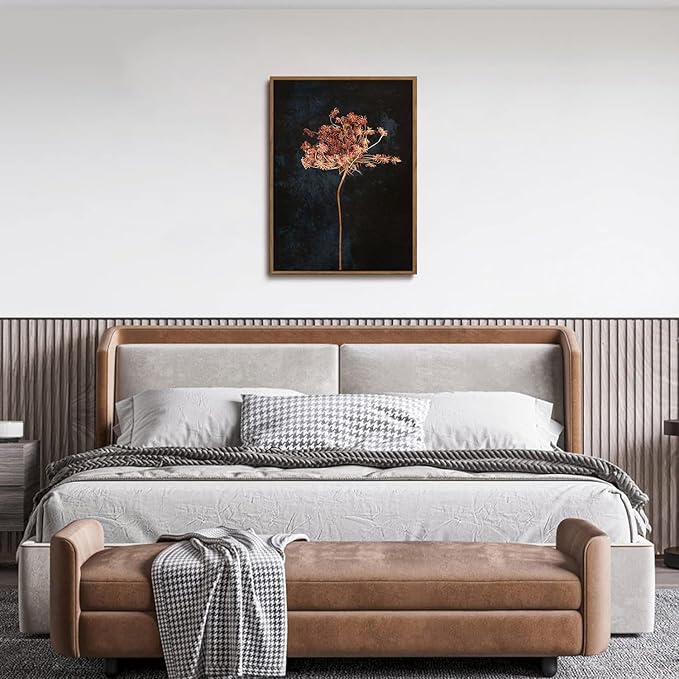 WALLZK Vintage Framed Wall Art Moody Botanical Wall Decor Dark Dried Flower Minimalist Canvas Prints Pictures Rustic Retro Artwork for Walls Living Room Bedroom Bathroom 16"x24"