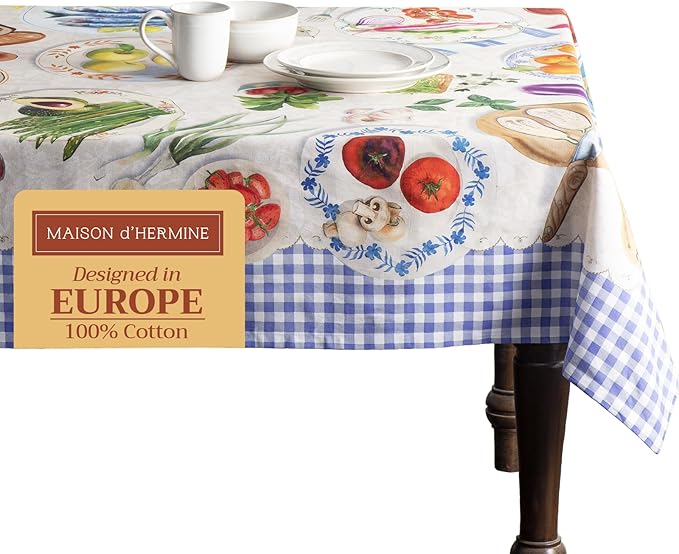 Maison d' Hermine Table Cloth Rectangle Table 100% Cotton 60 x 108 Inches Tablecloth Reusable Decorative for Dining Room Farmhouse Home Valentines Day Decorations Spring Summer - Gourmand