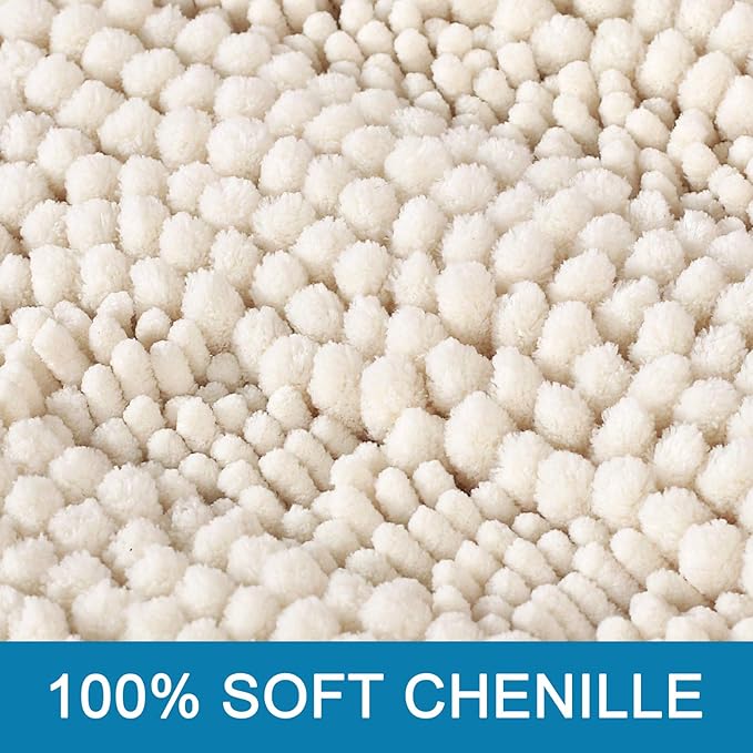 H.VERSAILTEX Bath Rugs for Bathroom Non Slip Bath Mats Extra Thick Chenille Striped Bath Rug Runners 47" x 17" Absorbent Fluffy Soft Shaggy Mats Dry Fast Plush Area Carpet for Bath Room - Ivory