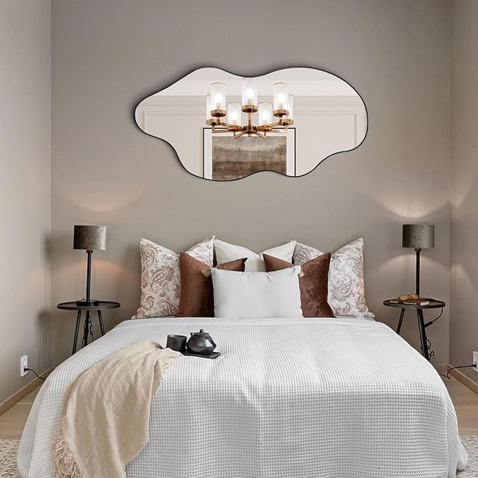 Large Irregular Mirror, 52"x25.5" Asymmetrical Frameless Mirror for Wall, Modern Abstract Wall Mirrors for Living Room Bathroom Bedroom Hallway Entryway, Hangs Vertically or Horizontally