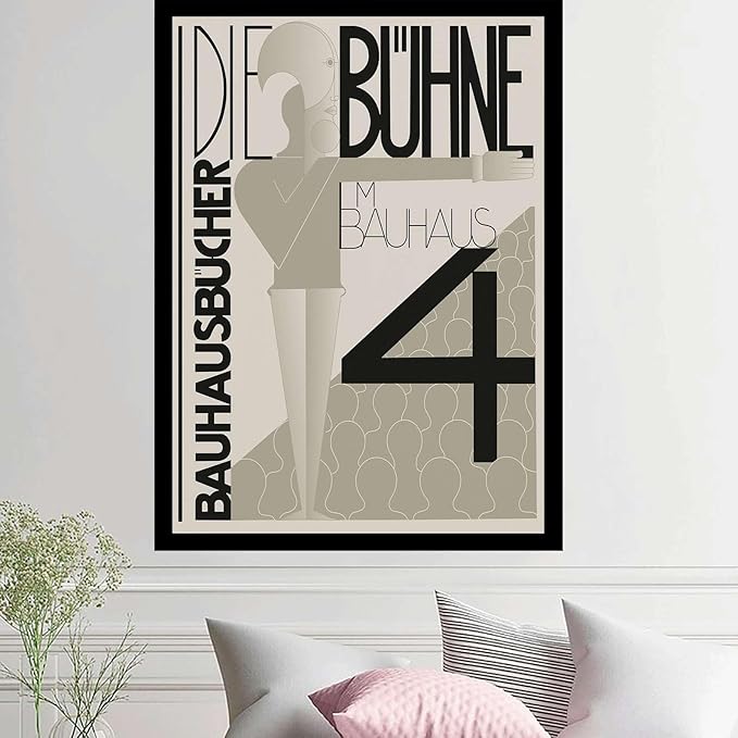 Canvas Painting Poster and Print Bauhaus Graphic Design Exhibition Poster Black White Modern Scandinavian Wall Art Abstract Line Typography Decor Bedroom and Kitchen Office Wall Decoration 8x12inch Solid wood
