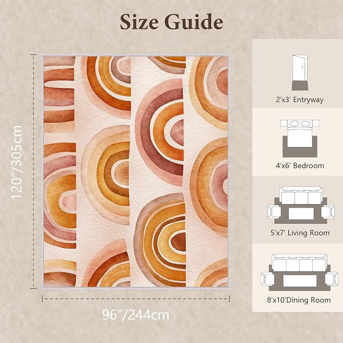 Retro Arcs Area Rug 8x10, Minimalist Arch Pattern Rug, Modern Retro Neutral Carpet for Living Room Bedroom, Non Slip Washable Rug