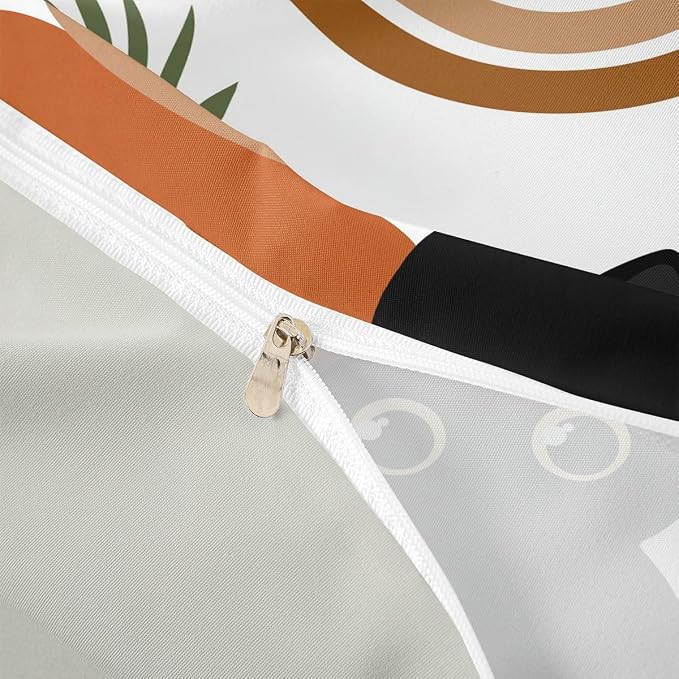 Erosebridal Funny Cat Duvet Cover King Boho Mid Century Bedding Set Modern Minimalism Animals Comforter Cover for Kids Girls Boys Adults Abstract Geometric Bed Set