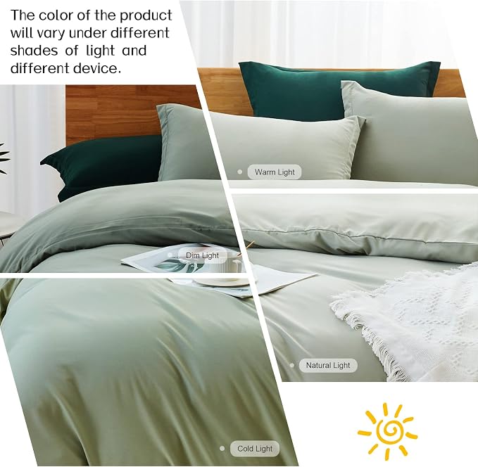 Dreaming Wapiti Duvet Cover King,Washed Microfiber King Size Green Duvet Cover Set,Solid Color - Soft and Breathable with Zipper Closure & Corner Ties (Green, King)